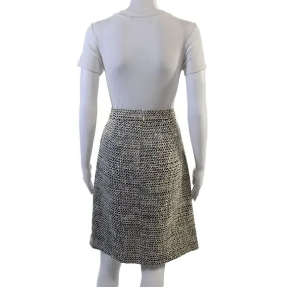 J Crew Womens Back Zip Knee Length Tweed Pencil Skirt White Blue Size 4 - Picture 3 of 7
